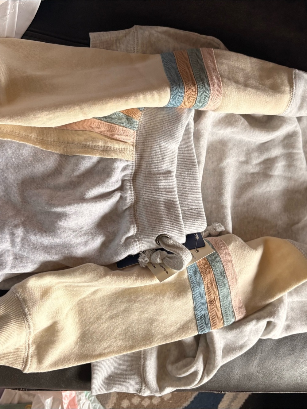 Ocean Drive Cream Sweatpants with Pastel Pink & Blue Stripes